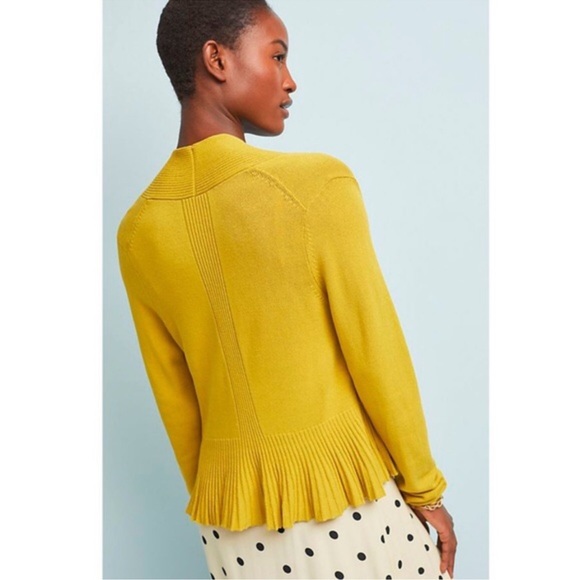 Anthropologie Chartreuse Peplum open cardigan sweater women size XS - Picture 2 of 6